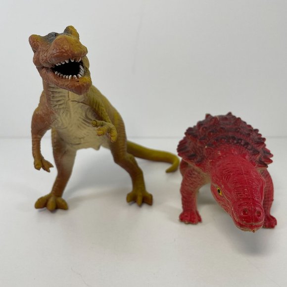 Vintage Lot of 4 Rubber Plastic Dinosaurs Ceratosauras Stegosaurus Brontosaurus - Picture 3 of 11